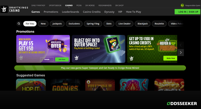 A screenshot of the desktop login page for DraftKings